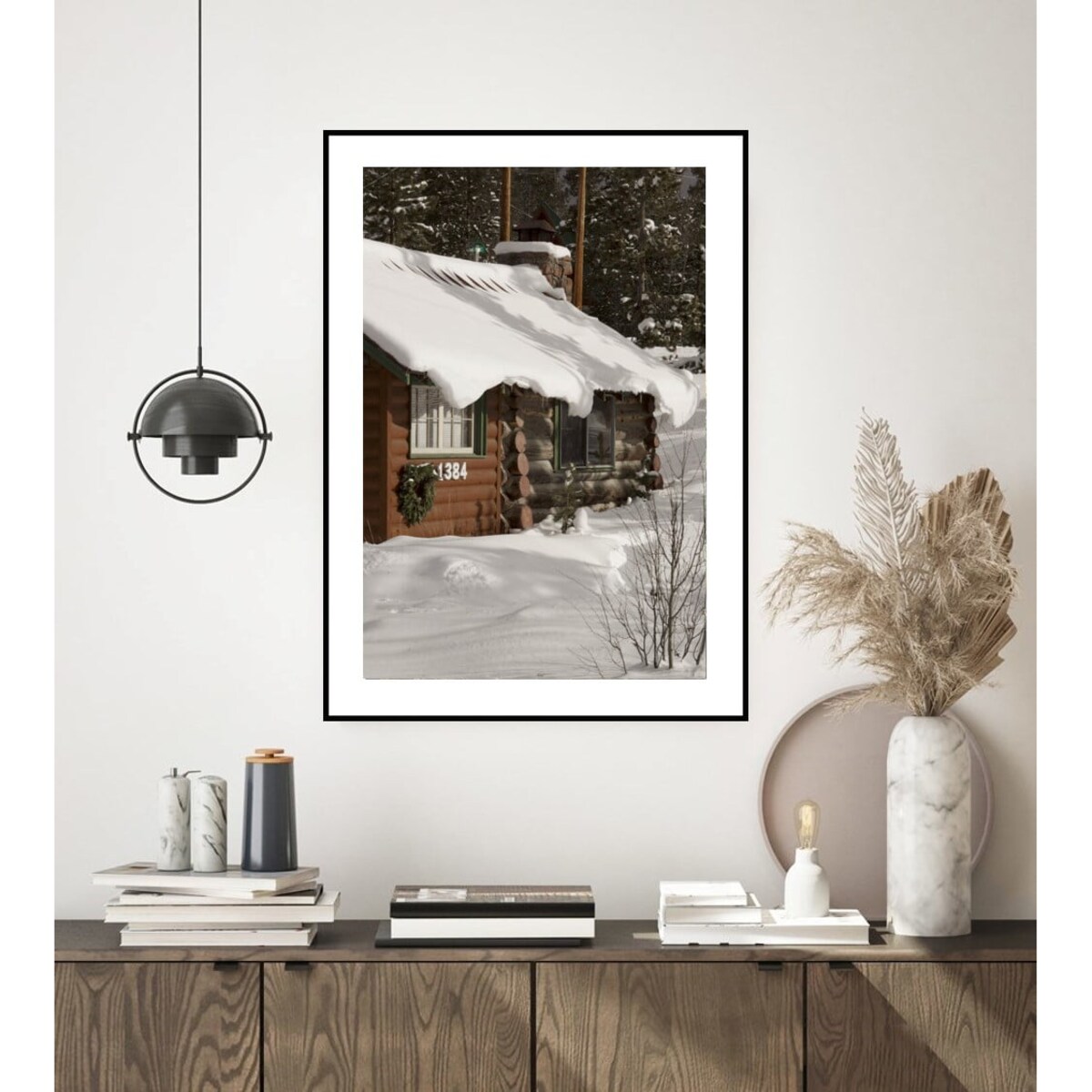 Poster Story, Plakat, Obraz - Drewniana Chata Pokryta Śniegiem, wymiary 70 x 100 cm