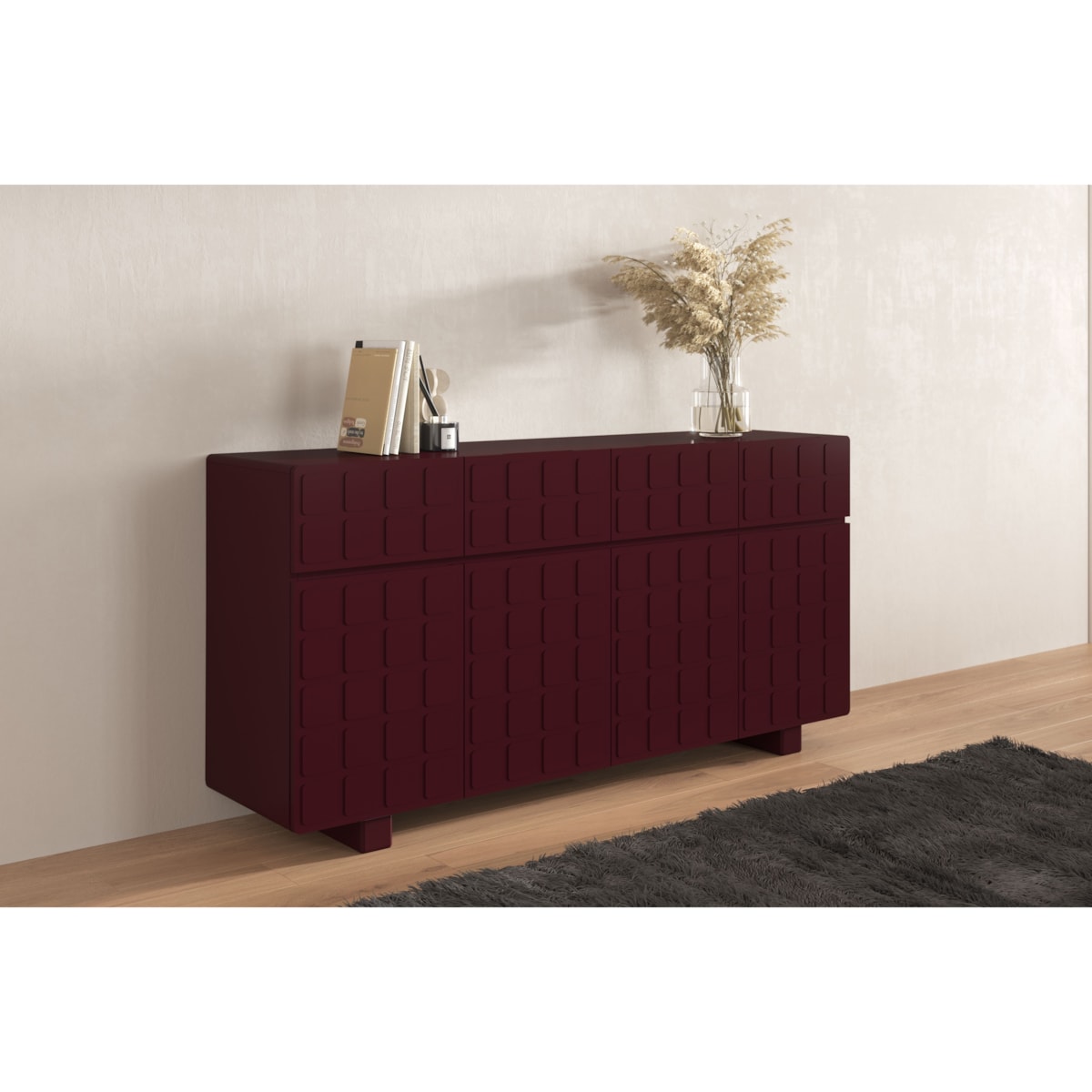 Nowoczesna komoda z frontami 3D Skandica CUBO LONG / kolor mahoń / szer. 169 cm