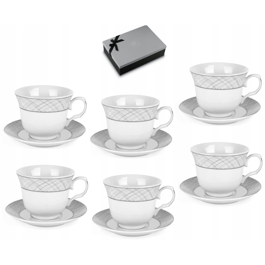 W PUDEŁKU Komplet filiżanek do kawy ze spodkami 250 ml NA PREZENT 6szt box