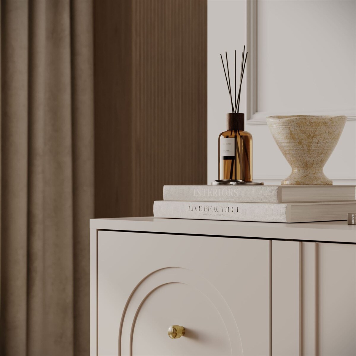 Komoda LIBERTY 4D na drewnianych nóżkach, kaszmir