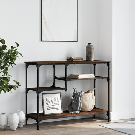 vidaXL Stolik konsolowy z półkami, brązowy dąb, 100x35x75 cm