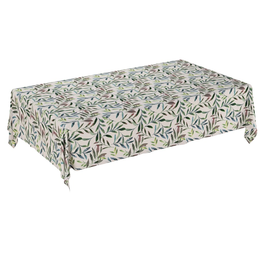 Obrus prostokątny 130 x 210 cm zielone gałązki na białym tle