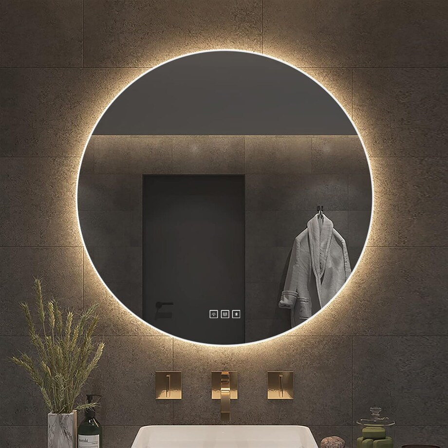 Lustro ścienne LED z ryflowaną ramą ROUND 80cm