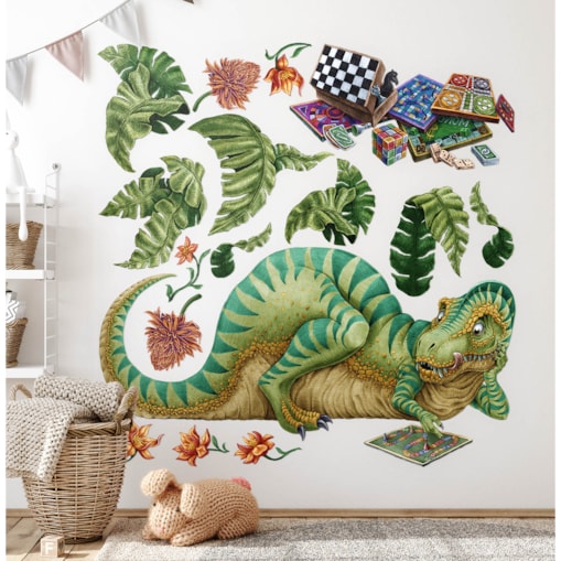 Zestaw naklejek na ścianę, Dinozaur z planszówką, 100cm