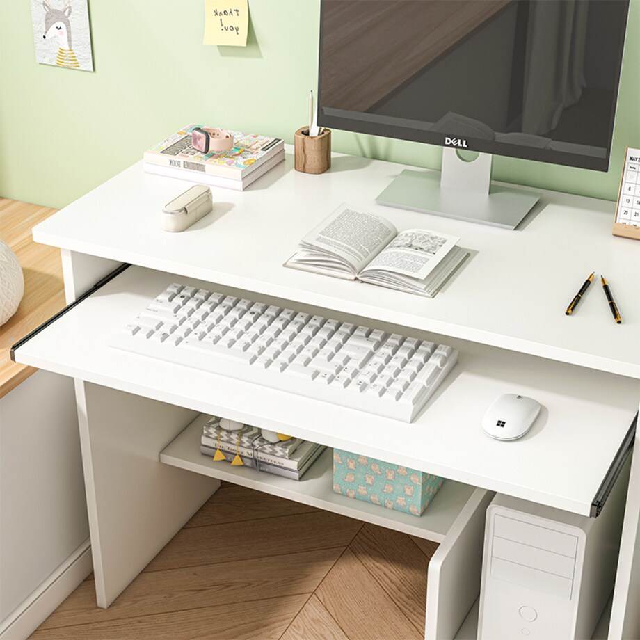 Biurko Komputerowe Białe Nowoczesne Z Szufladą Półkami Młodzieżowe Stolik