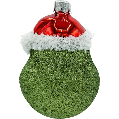 Bombka choinkowa: Zielony stwór Grinch w czapce Mikołaja: brokatowy