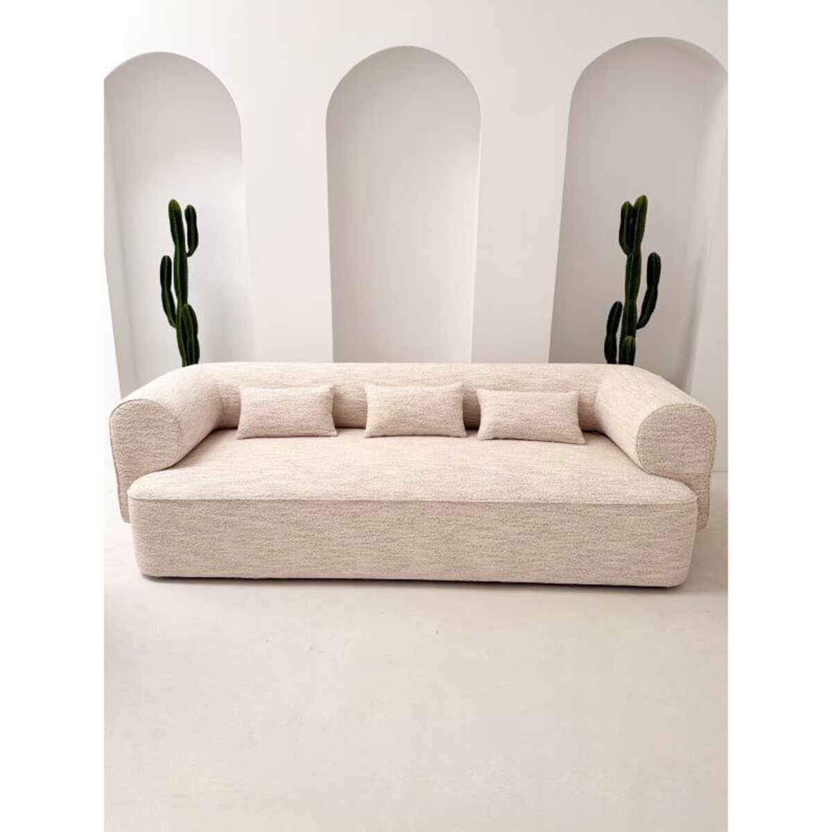 ZESTAW WYPOCZYNKOWY BELAGIO KREMOWY MELANŻ Z BORDEM SOFA 3-OSOBOWĄ I 2 FOTELE