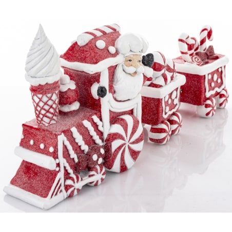 Dekoracja - ciasteczkowy pociąg i Mikołaj 18,5x38x8 cm czerwony