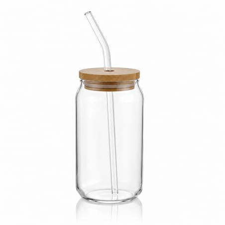 Szklanka 350ml z rurka i drewnianą przykrywka 1szt. do kawy, drinków, SZK210