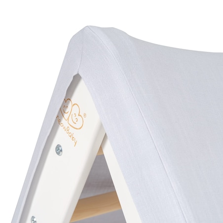 Domek z Drabinką dla Dzieci 60x61cm, Drewno, Len, Wiskoza, Szaroniebieski Domek, Biała Drabinka