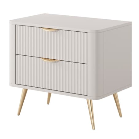 Stolik nocny ryflowany LENA w kolorze beżowym na złotych nóżkach