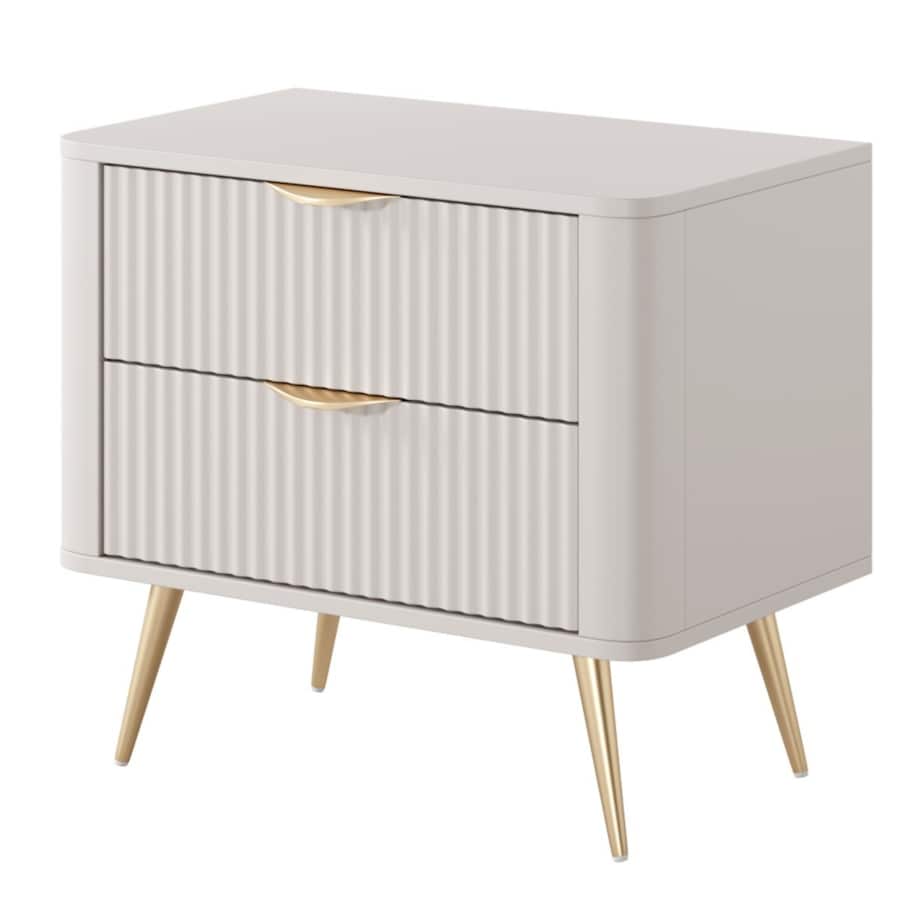 Stolik nocny ryflowany LENA w kolorze beżowym na złotych nóżkach