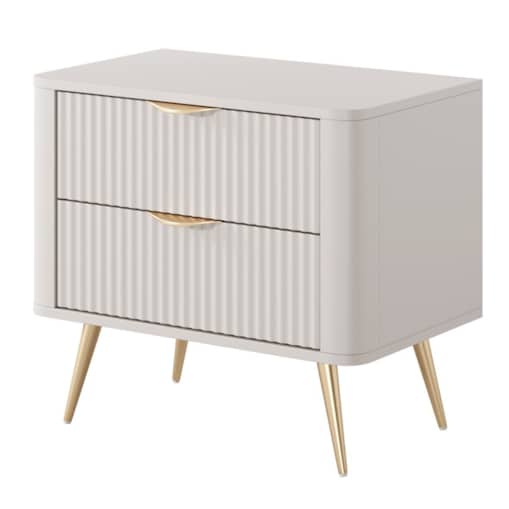Stolik nocny ryflowany LENA w kolorze beżowym na złotych nóżkach