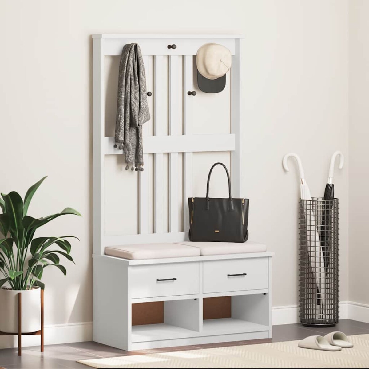 vidaXL Drzewko do przedpokoju „SANDNES” białe lite drewno sosnowe