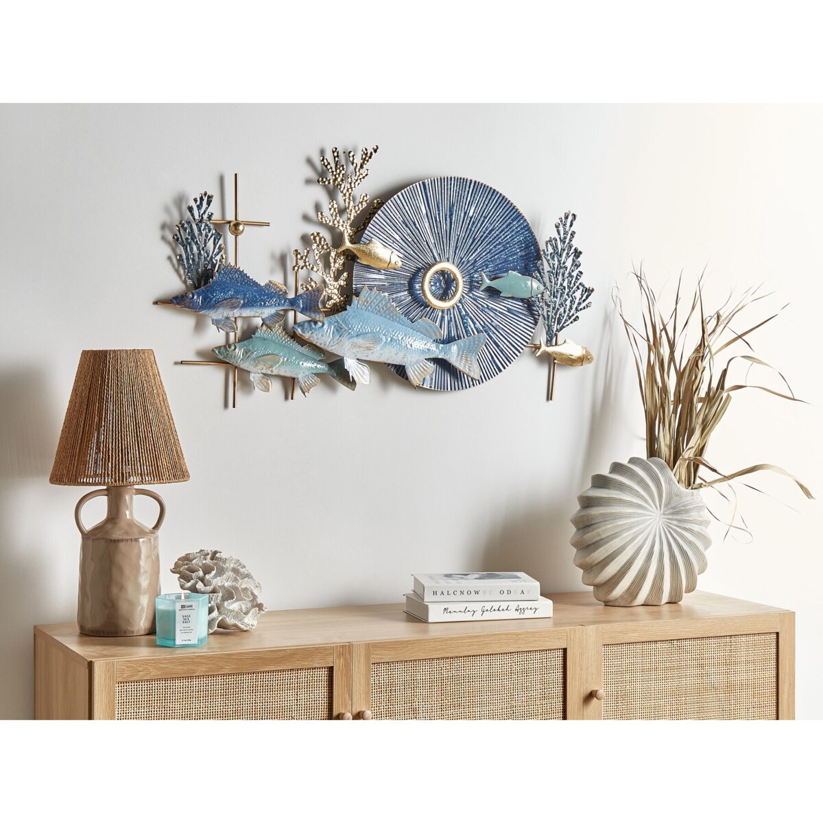 Dekoracja ścienna niebieska ze złotym BARIUM