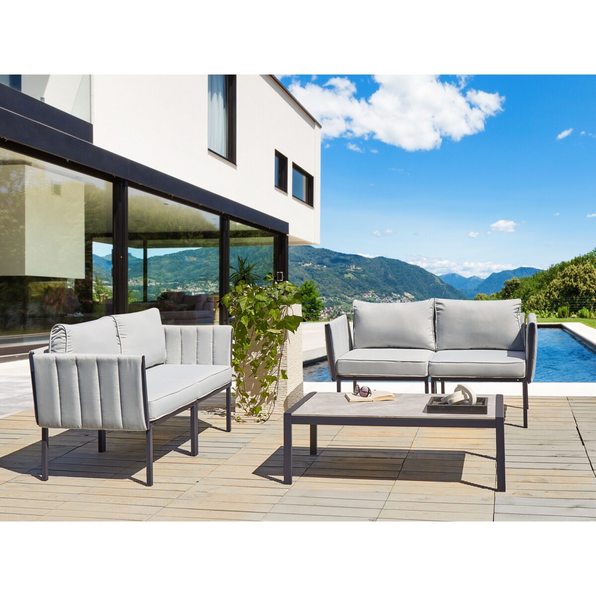 Zestaw ogrodowy ze stolikiem dla 5 osób SKALA Metal Jasnoszary