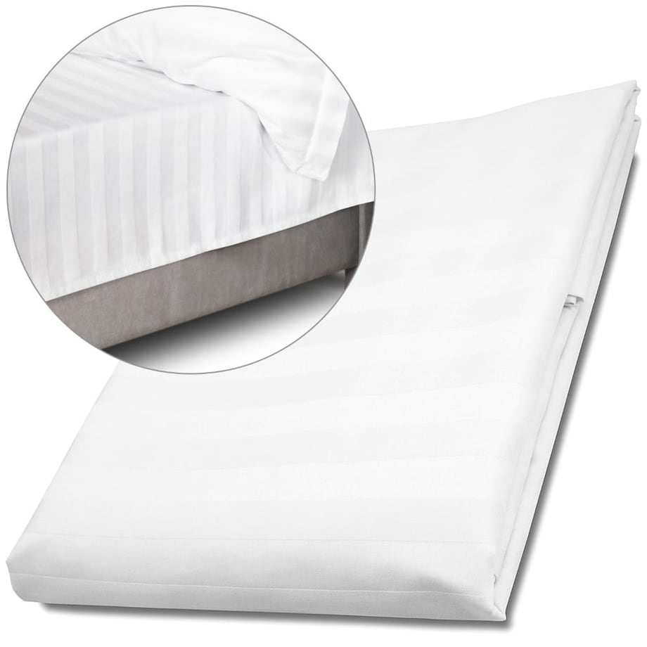 Prześcieradło bambusowe satyna bawełniana 160x240 Bamboo paski, białe