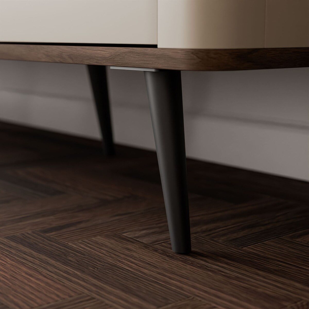 Komoda na nóżkach AUTUMN 2D1W z przeszklonym frontem, kaszmir / orzech