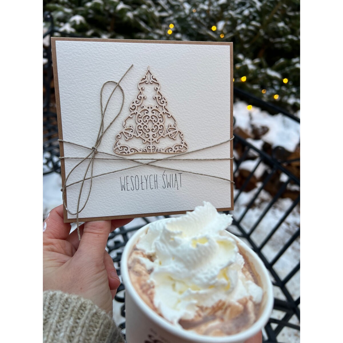 Wyjątkowa ręcznie robiona kartka świąteczna na Boże Narodzenie na piękne życzenia świąteczne - prezent