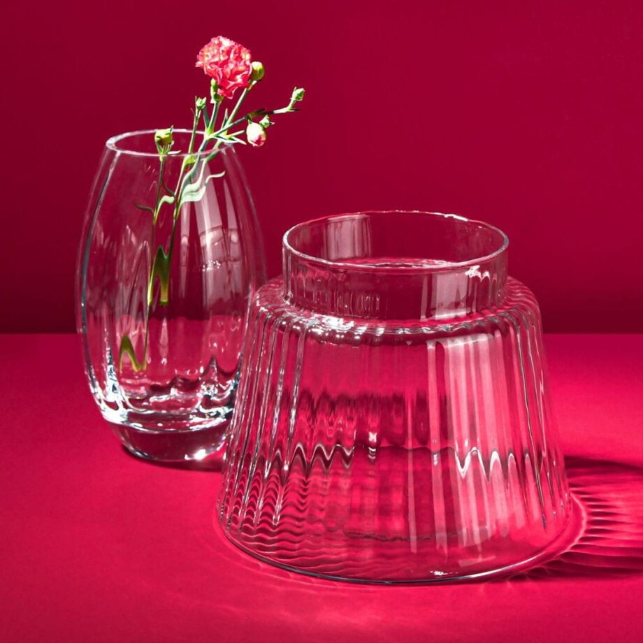 Szeroki Wazon Szklany z Pionowym Optykiem 20 cm Rustykalny na Duży Bukiet