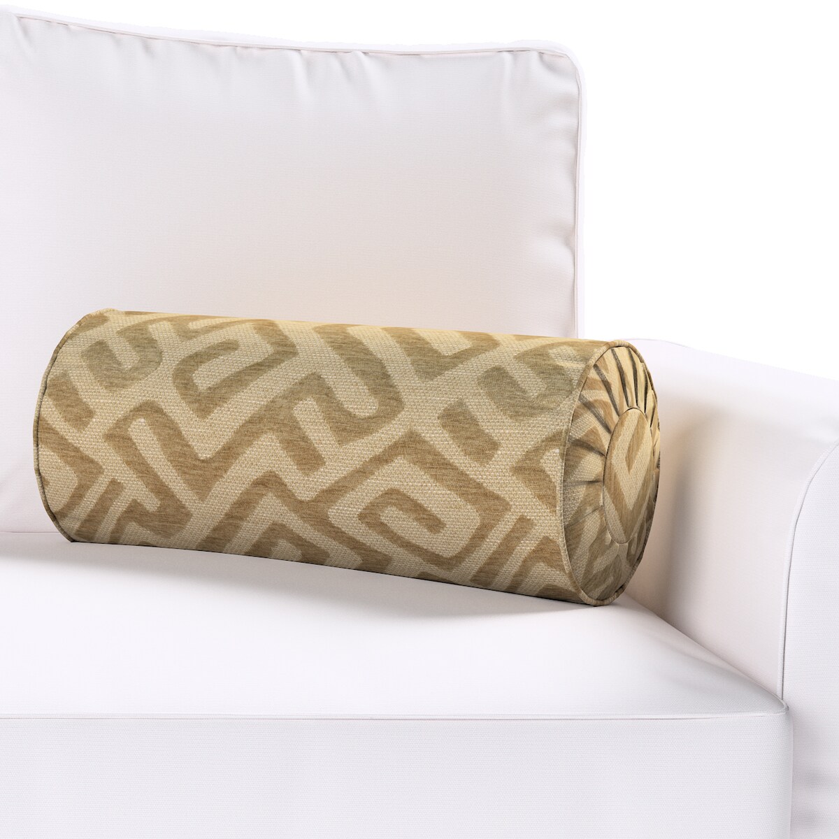 Poduszka wałek z zakładkami, kawowe wzory na beżowym tle, Ø20 x 50 cm, Cosy Home