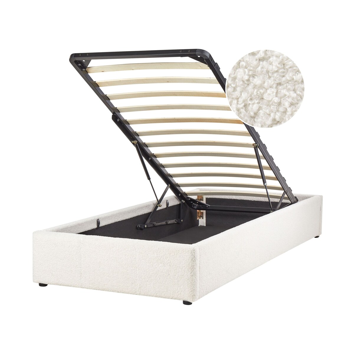 Łóżko z pojemnikiem boucle 90 x 200 cm złamana biel DINAN