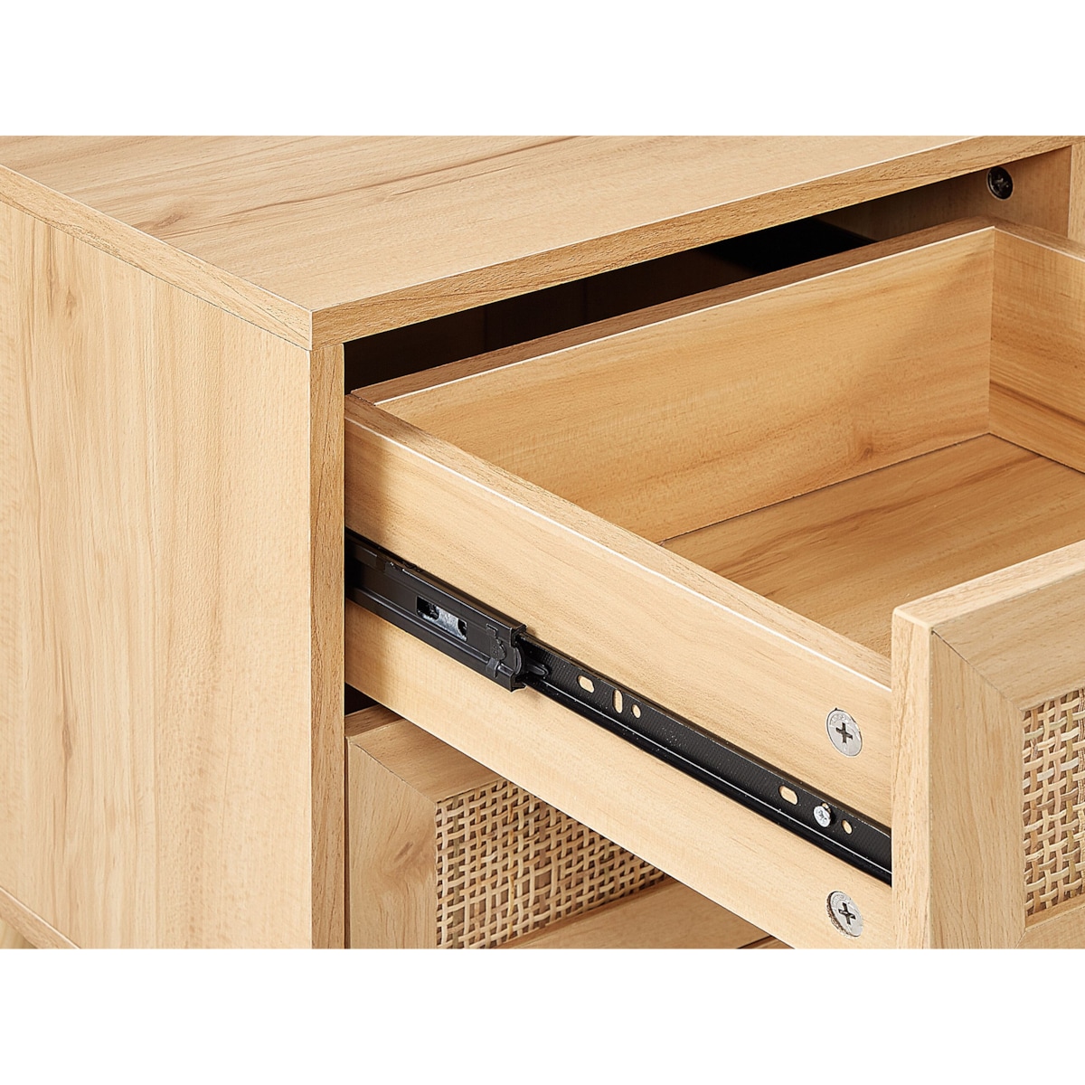 Szafka RTV z frontem rattanowym jasne drewno PEROTE