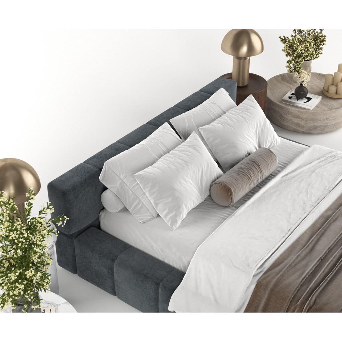 Łóżko tapicerowane MILOS 160x200 z pojemnikiem, Antracyt, tkanina Terra NW 96