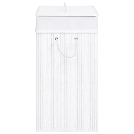 vidaXL Bambusowy kosz na pranie z 2 przegrodami, biały, 100 L