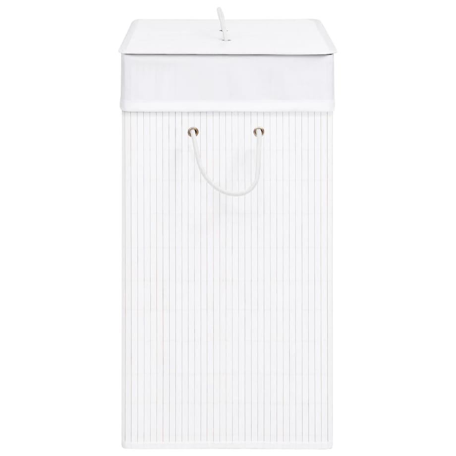 vidaXL Bambusowy kosz na pranie z 2 przegrodami, biały, 100 L