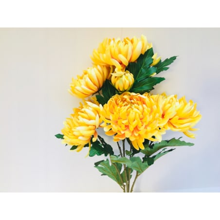 BUKIET DUŻY chryzantemy ŻÓŁTE sztuczne LIŚCIE do flakonu na cmentarz grób