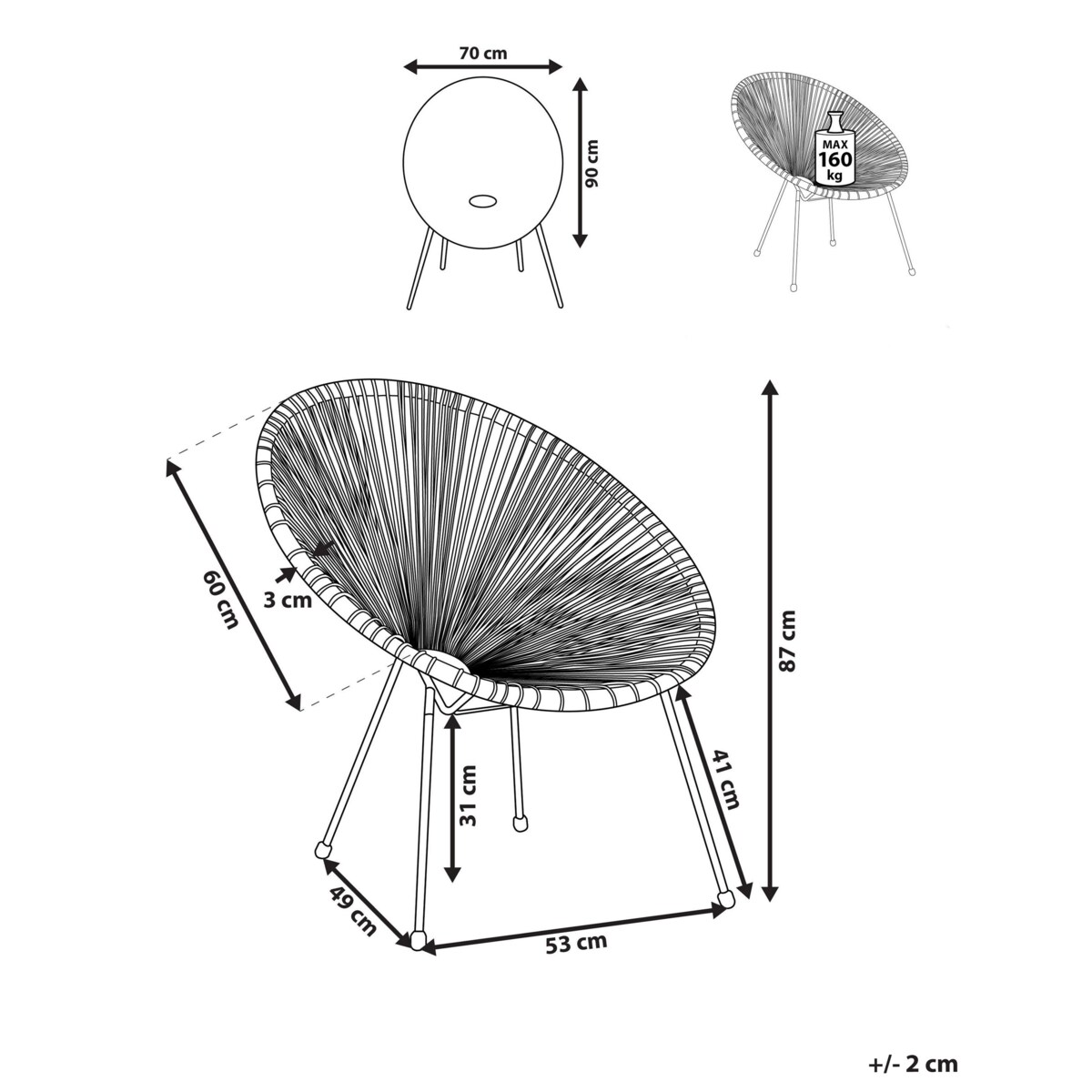 Krzesło z technorattanu jasnoszare ACAPULCO II