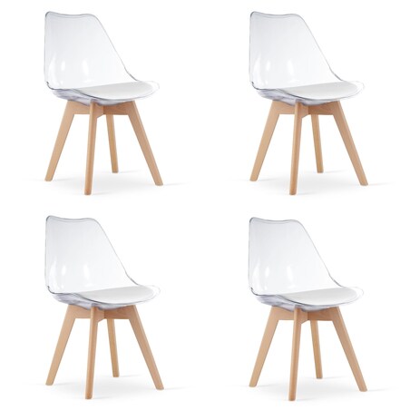 Krzesło Do Jadalni Kuchni Salonu Mark - Przezroczyste / Nogi Naturalne X 4