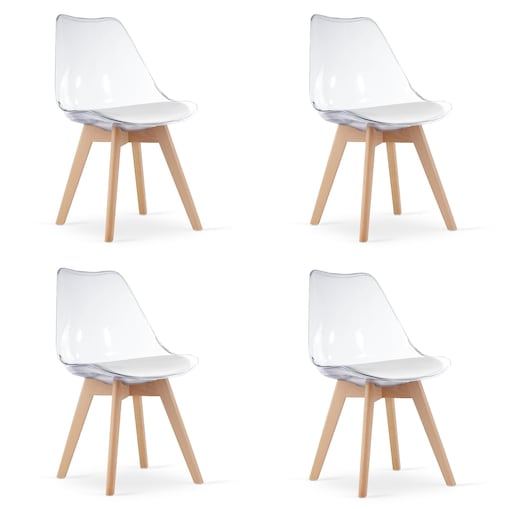 Krzesło Do Jadalni Kuchni Salonu Mark - Przezroczyste / Nogi Naturalne X 4