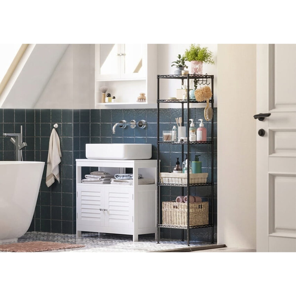 Regał Łazienkowy 30X30X123,5 Cm Czarny, Półprzezroczysty