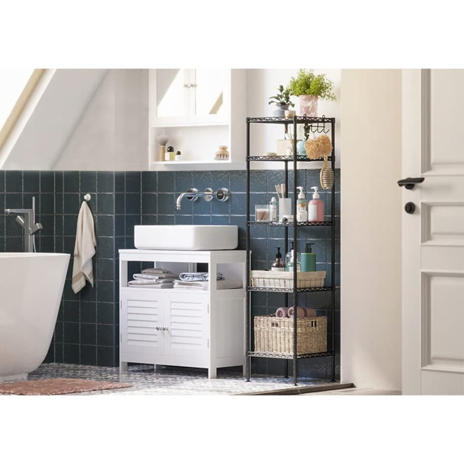 Regał Łazienkowy 30X30X123,5 Cm Czarny, Półprzezroczysty