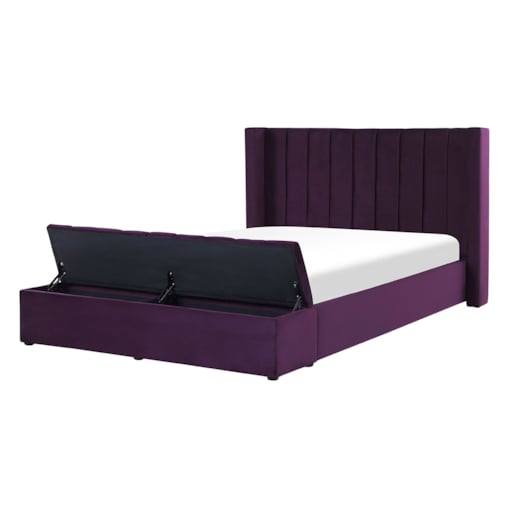 Łóżko welurowe z ławką 140 x 200 cm fioletowe NOYERS