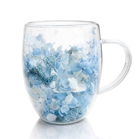 Szklanka termiczna z kwiatami w środku, hortensje, mech niebieskie 300 ml 1szt SZK206