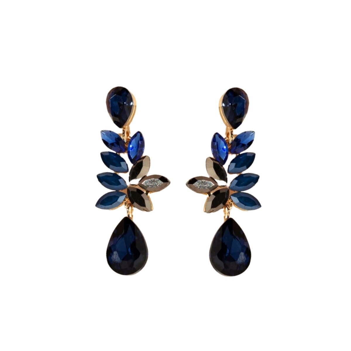 Złote niebieskie DŁUGIE kolczyki czarne ciemne stal wizytowe wesele dodatek