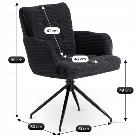 Krzesło Obrotowe Kubełkowe Tapicerowane Do Jadalni Sztruks Czarny AKITA