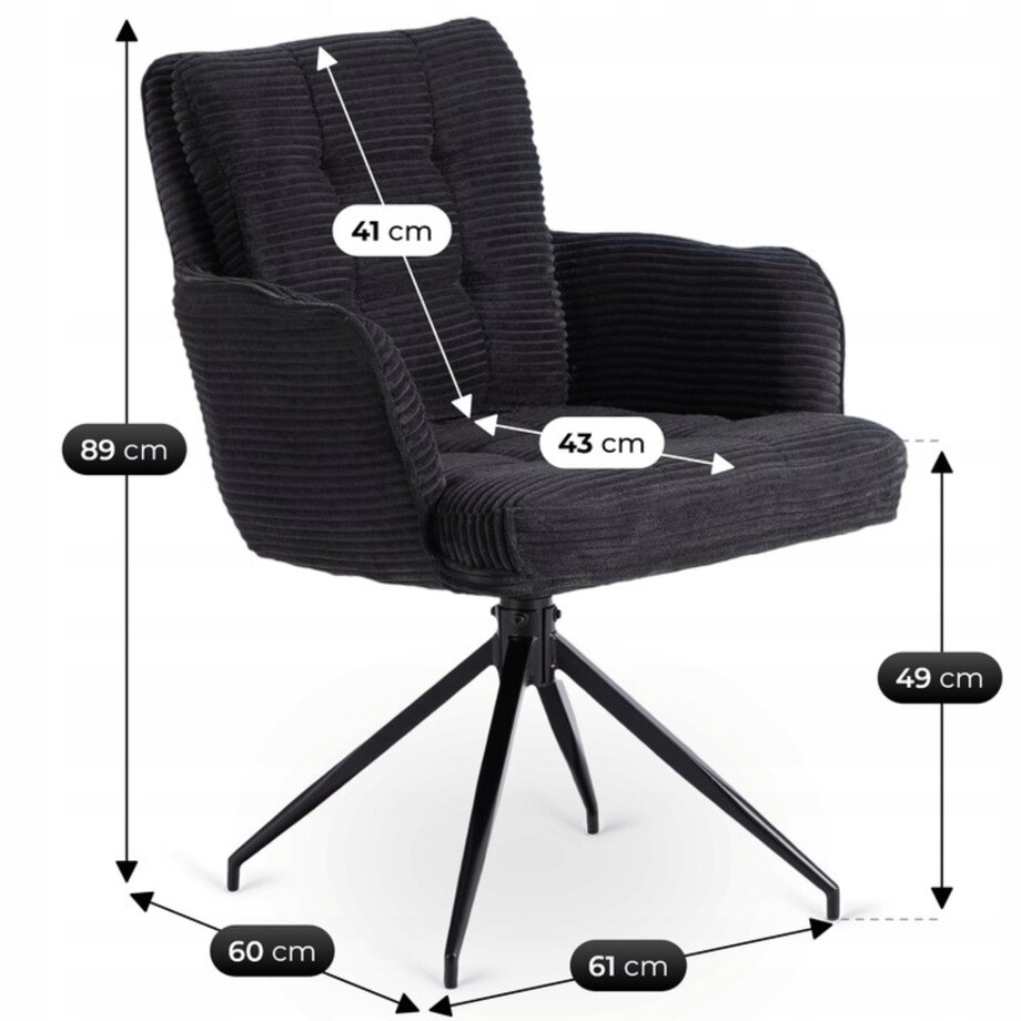Krzesło Obrotowe Kubełkowe Tapicerowane Do Jadalni Sztruks Czarny AKITA
