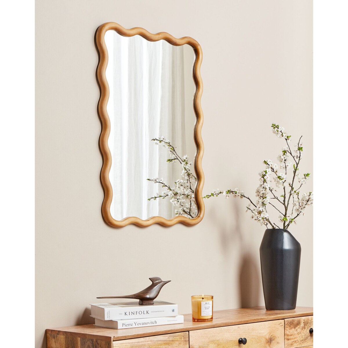 Drewniane lustro ścienne 50 x 72 cm jasne drewno BEFFES