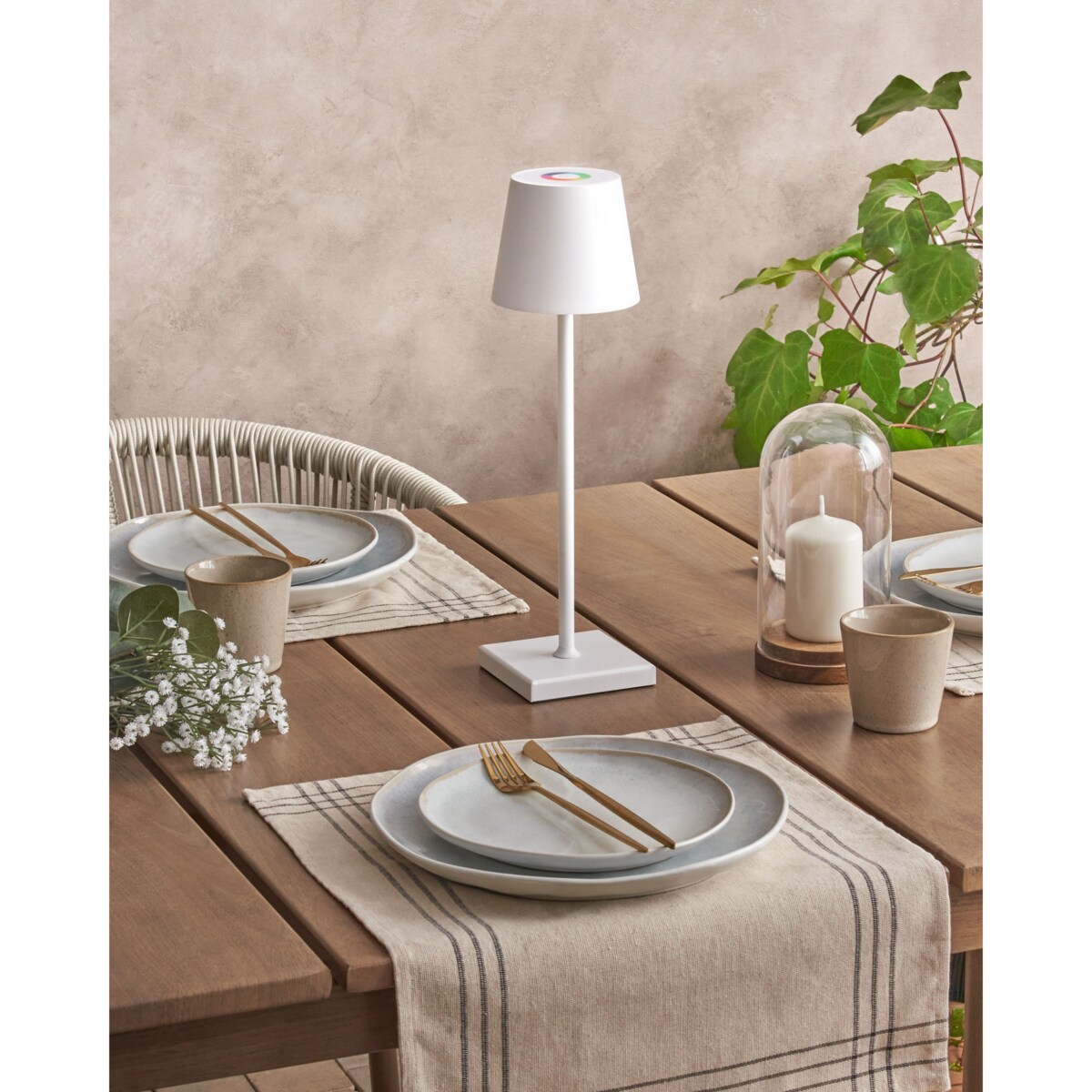 Bezprzewodowa lampa stołowa metalowa biała VALIRA