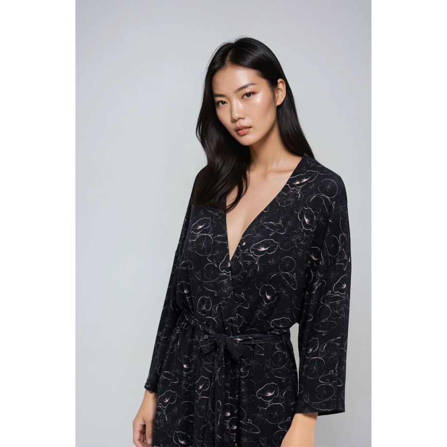 Szlafrok Koi Beżowo-Czarny Beżowo-Czarny, M