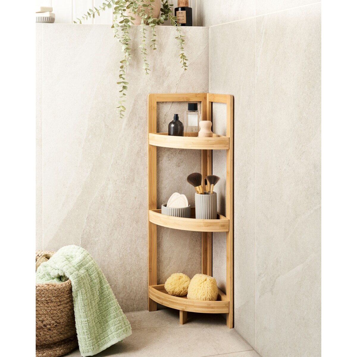 Szafka łazienkowa narożna bambusowa jasne drewno ILLAMPU