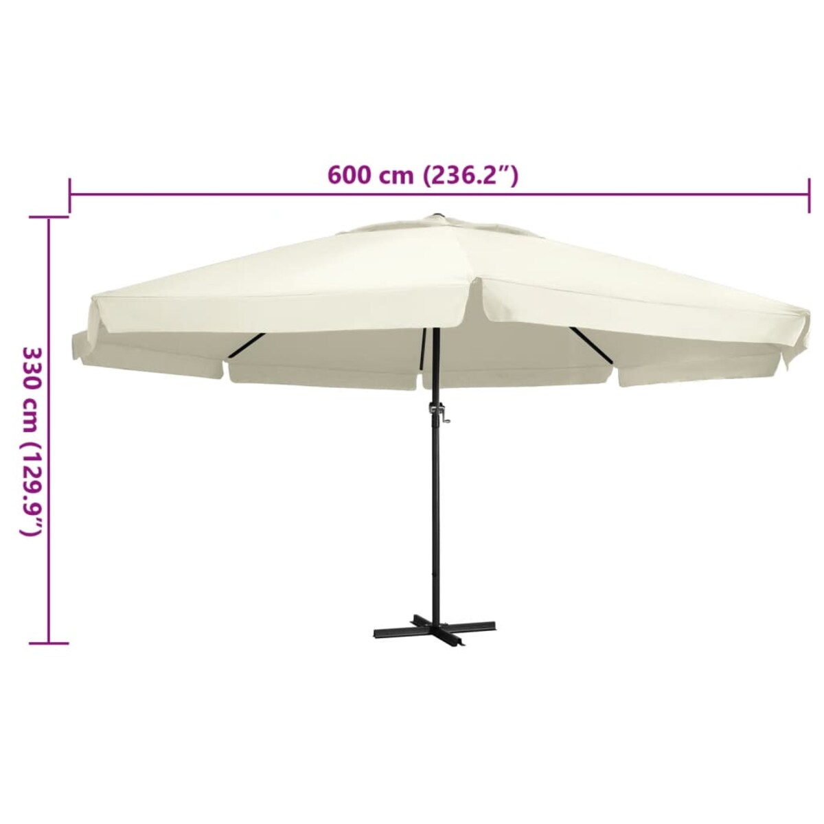 vidaXL Parasol ogrodowy na aluminiowym słupku, 600 cm, piaskowy