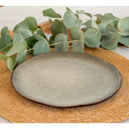 TALERZ OBIADOWY DUŻY 28CM CERAMICZNY SZARY ZIELONY PŁYTKI NA SZTUKI SERWIS