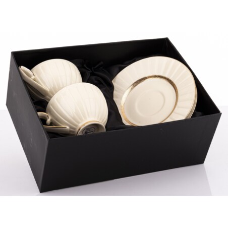 Filiżanka 2 szt. 7x9,5x12,5 cm 220 ml ze spodkiem Ø 16,5 cm TASSE-2 ecru i złoty