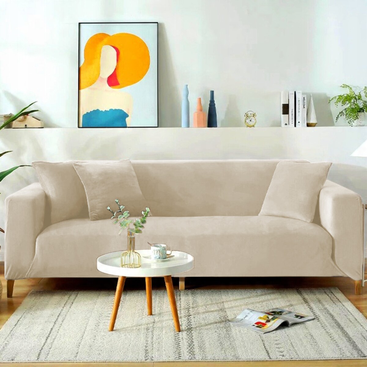 POKROWIEC NA KANAPĘ BEŻ KASZMIROWY WELUR 4 OSOBOWY [44W-BKA]