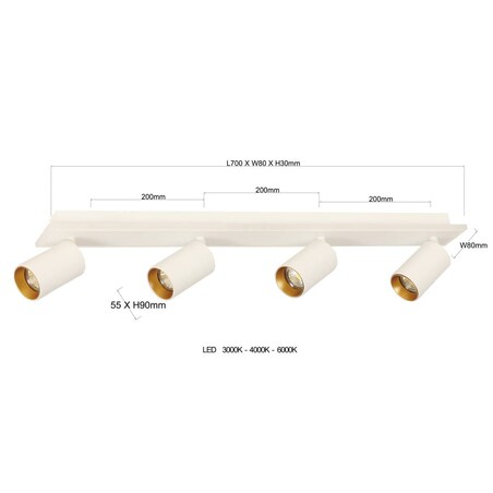 Podłużna lampa sufitowa Parma LP-0612/4C WH Light Prestige LED 50W 3000-6000K biała